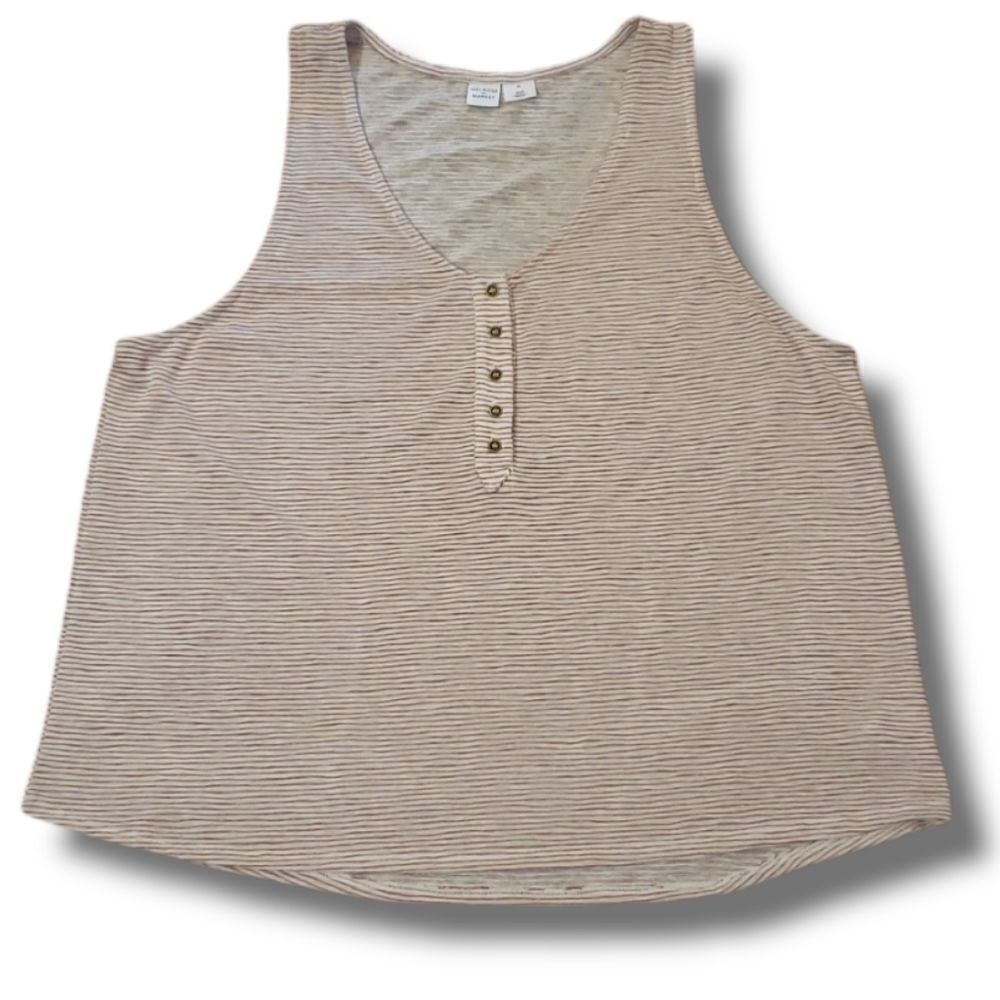 Melrose and Market Womens 2X Striped Henley Tank Top V-Neck Sleeveless Cream Red